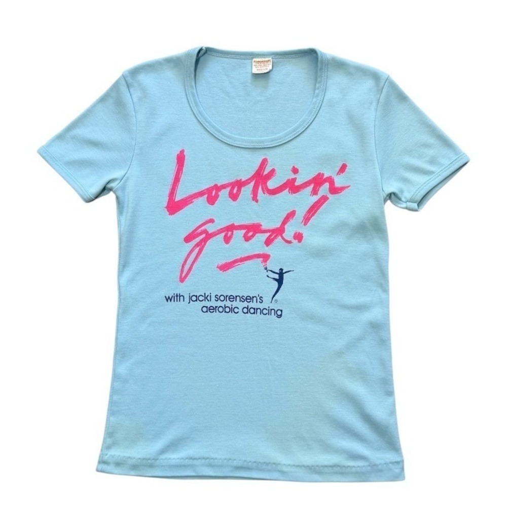 Vintage 80s Jacki Sorensen Aerobic Dancing Instructor Fitness Scoop Neck T-Shirt